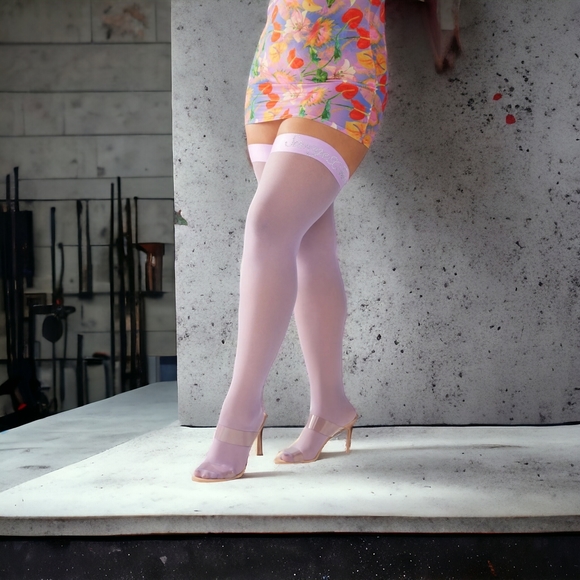 SAVAGE X FENTY DIVORCE COURT THIGH-HIGH STAY-UP STOCKINGS PURPLE LITE SZ M/L - Picture 1 of 7